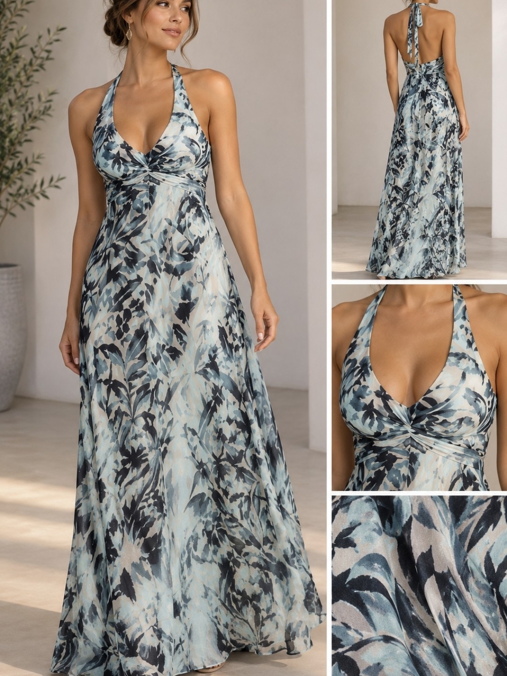 BCBGMAXAZRIA Floral Halter Maxi Gown Dress Size 6
